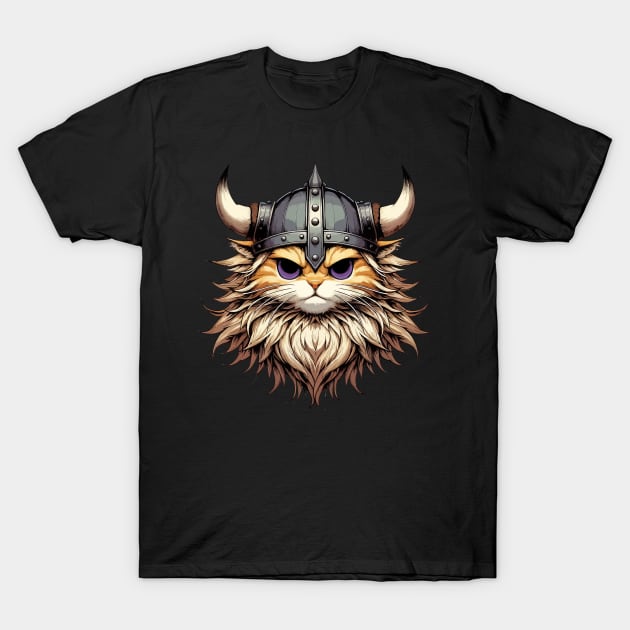 Angry Viking Warrior Cat Norse Mythology Anime Portrait T-Shirt by TomFrontierArt
